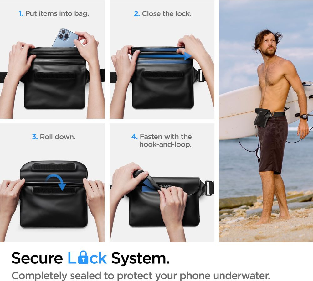 Spigen A621 Universal Waterproof Case & Waist Bag Black