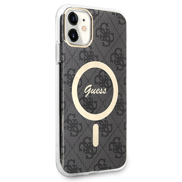 Guess GUBPN61H4EACSK Case + Wireless Charger Apple iPhone 11 black hard case 4G Print MagSafe