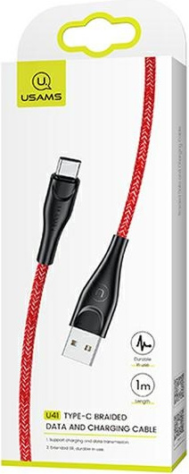 USAMS Nylon Cable U41 USB-C 1m 2A red SJ392USB02 (US-SJ392) Fast Charge