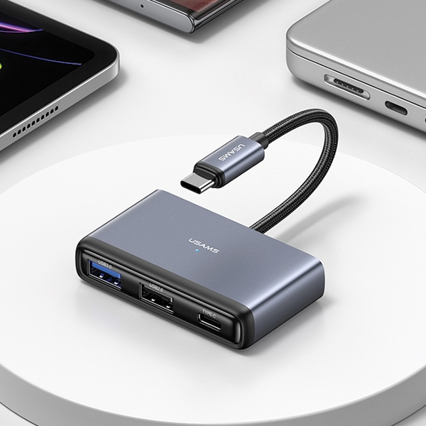 USAMS US-SJ628 HUB 5w1 USB-C / USB-A 2.0,USB 3.0,USB-C,TF,SD dark grey
