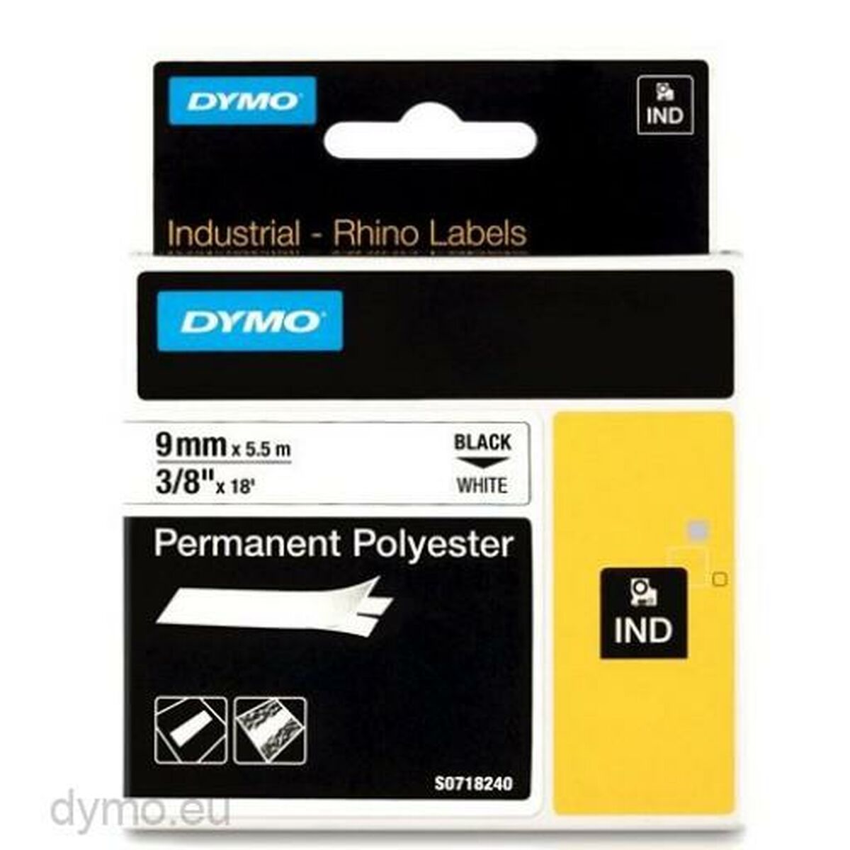 Laminiertes Klebeband zur Kennzeichnung von Maschinen Rhino Dymo ID1-9 9 x 5,5 mm Schwarz Polyester Weiß (5 Stück)