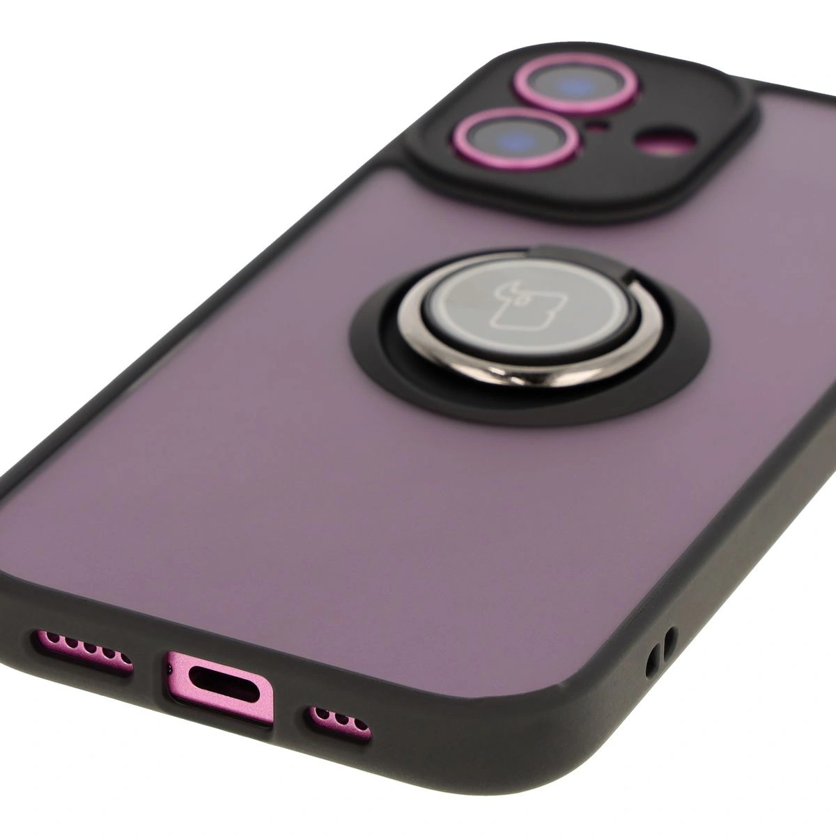 Bizon Case Hybrid Ring Apple iPhone 16 smoky with a black frame