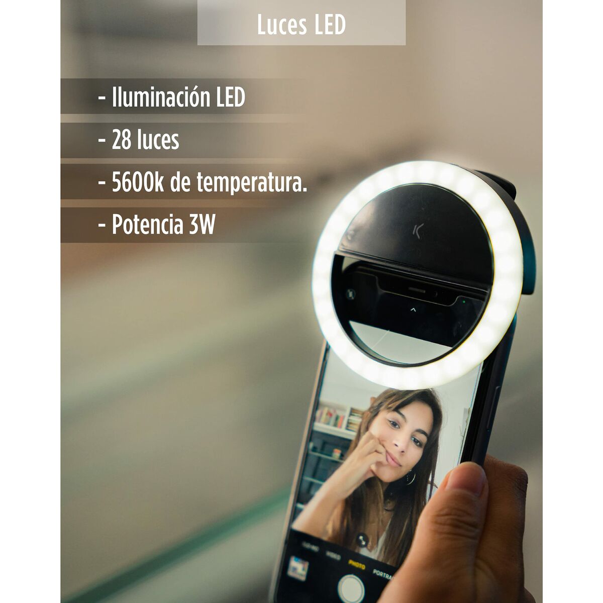 Rechargeable Selfie Ring Light KSIX 3W Rechargeable Selfie Ring Light KSIX 3W