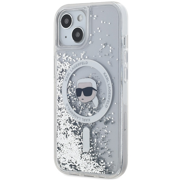 Karl Lagerfeld KLHMP15SLGKISGH Apple iPhone 15 / 14 / 13 hardcase Liquid Glitter Karl Head Magsafe transparent