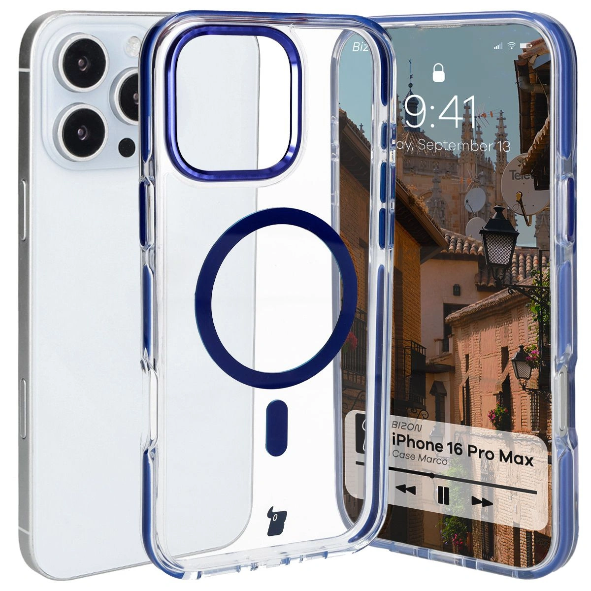Bizon Case Marco Apple iPhone 16 Pro Max clear with blue frame