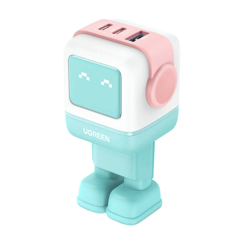 UGREEN Nexode Robot GaN USB-A Wall Charger, 2xUSB-C 65W pink-blue