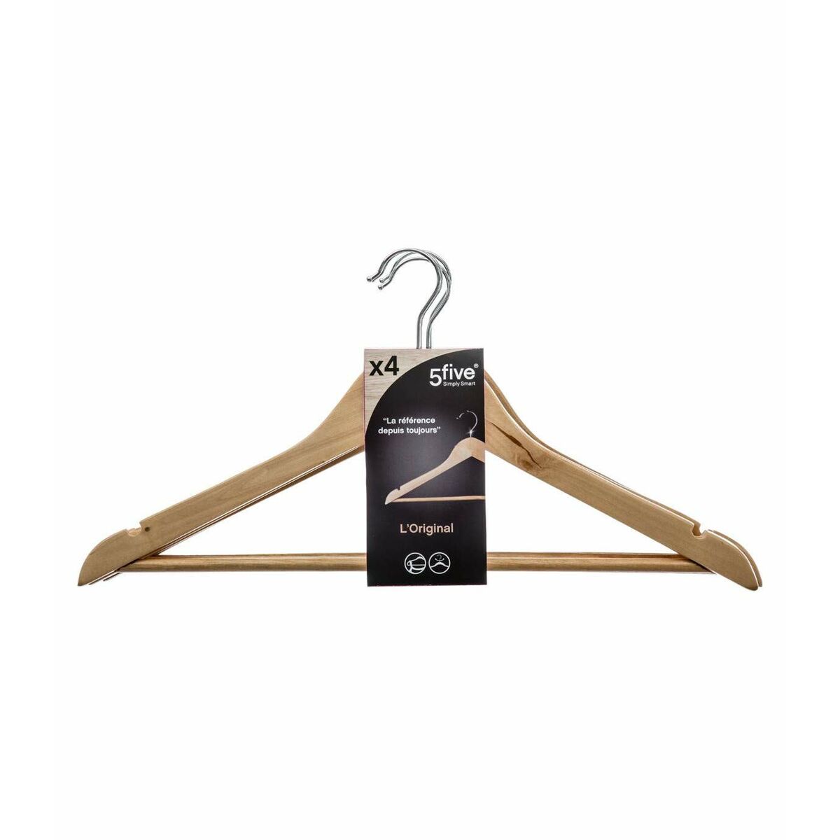 Set of Clothes Hangers 5five 44 x 23 cm Natural Wood Brown 4 Units