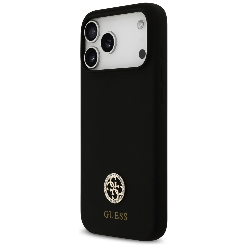 Etui Guess Silicone Logo Strass 4G MagSafe do Apple iPhone 17 Pro Max czarny