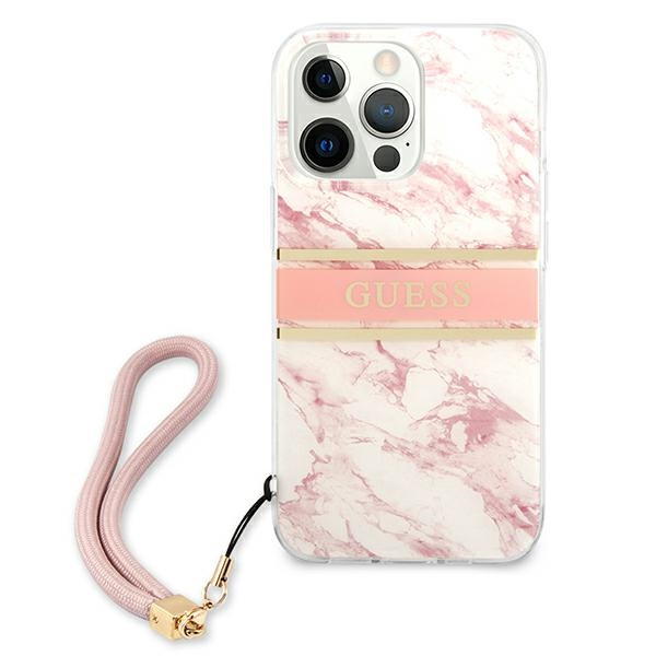 Guess GUHCP13XKMABPI Apple iPhone 13 Pro Max pink hardcase Marble Strap Collection