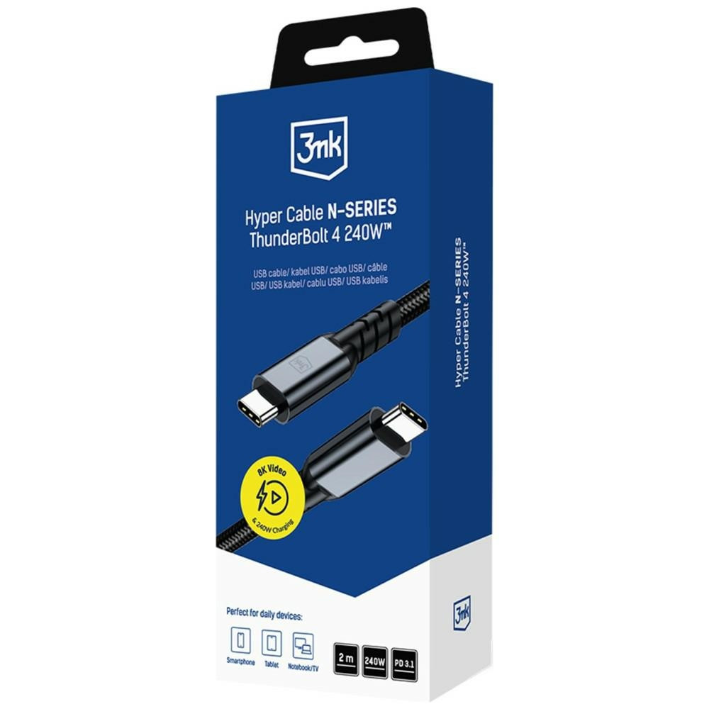 Kabel 3MK Hyper Cable N-SERIES USB-C / USB-C Thunderbolt 4 2m 48V / 5A 240W czarny