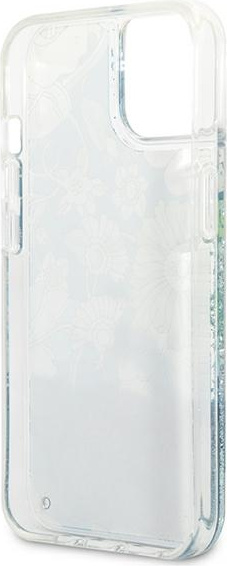 Guess GUHCP13MLFLSN Apple iPhone 13 green hardcase Flower Liquid Glitter