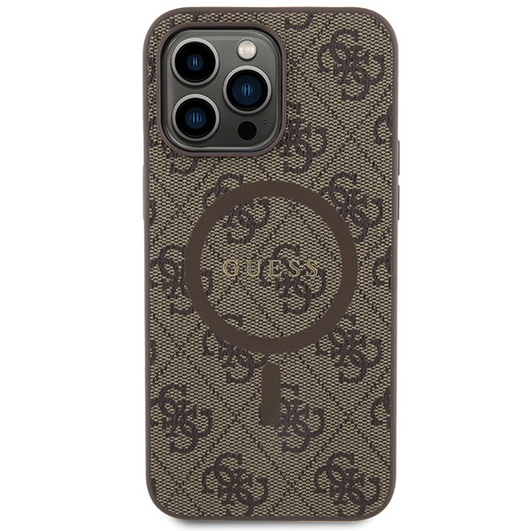 Guess GUHMP13LG4GFRW Apple iPhone 13 / 13 Pro hardcase 4G Collection Leather Metal Logo MagSafe brown