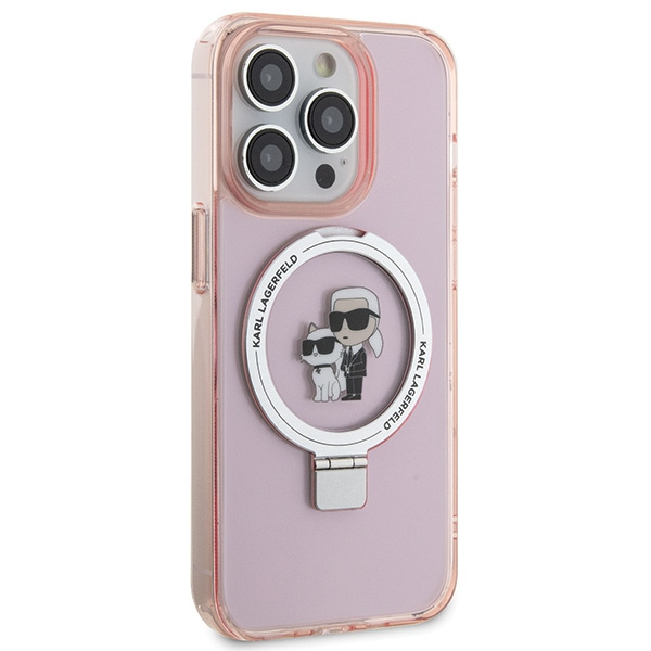 Karl Lagerfeld KLHMP15LHMRSKCP Apple iPhone 15 Pro hardcase Ring Stand Karl&Choupettte MagSafe pink