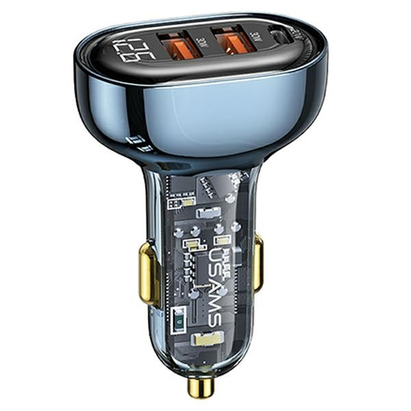 USAMS Car Charger 2xUSB+1xUSB-C 80W Fast Charge blue (US-CC159)