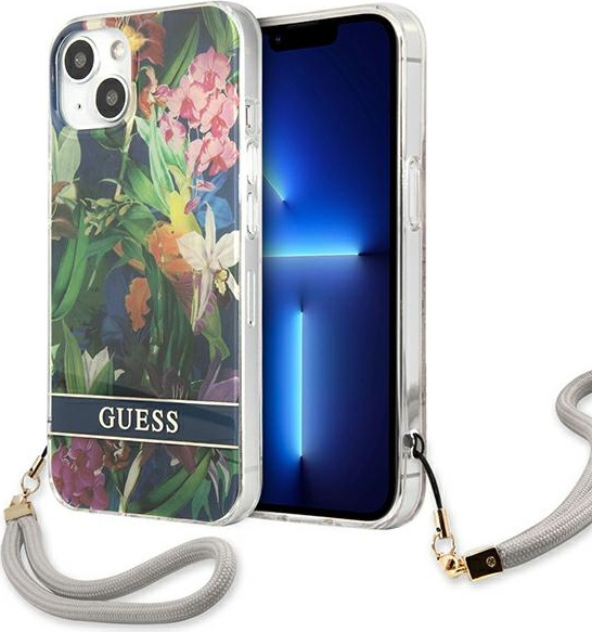 Guess GUHCP13SHFLSB Apple iPhone 13 mini blue hardcase Flower Strap