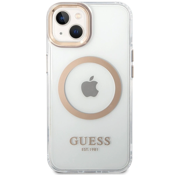 Guess GUHMP15MHTRMD Apple iPhone 15 Plus / 14 Plus hardcase Metal Outline Magsafe gold