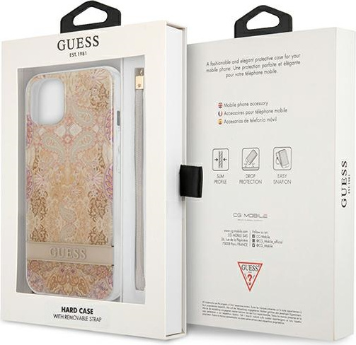 Guess GUHCP13SHFLSD Apple iPhone 13 mini gold hardcase Flower Strap