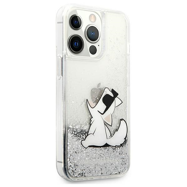 Karl Lagerfeld KLHCP13XGCFS Apple iPhone 13 Pro Max silver hardcase Liquid Glitter Choupette Fun