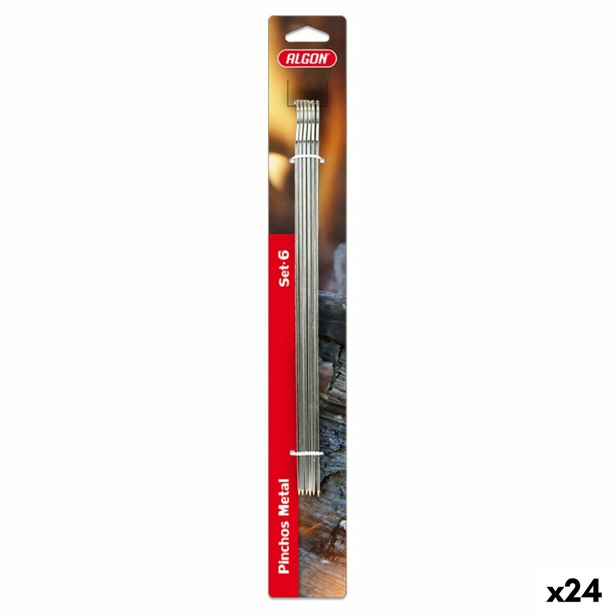 Barbecue Skewer Set Algon Metal 24 Units (6 Pieces) (35 x 2,5 mm)