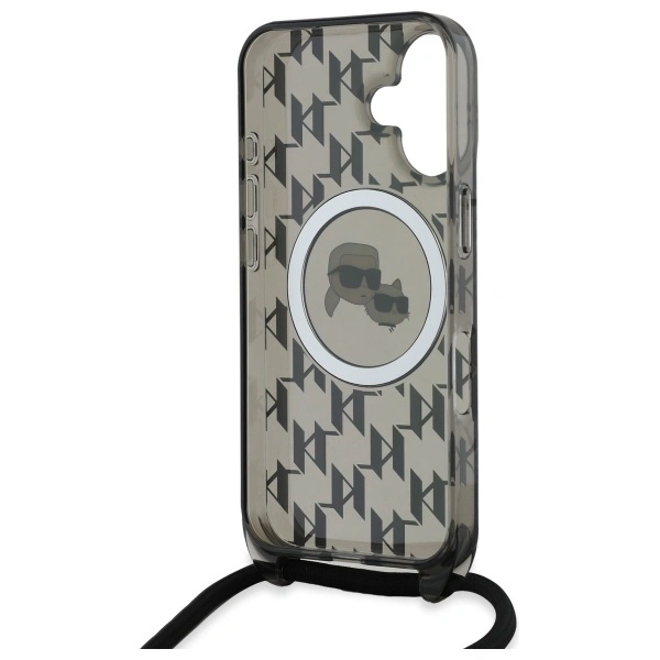 Karl Lagerfeld KLHMP16SHCKCKLCK Apple iPhone 16 hardcase IML Crossbody Monogram Karl & Choupette Head MagSafe black
