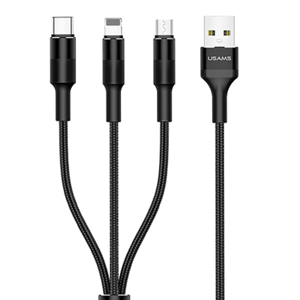 USAMS U5 US-SJ219 3in1 cable USB-A / Lightning / microUSB / USB-C 1,5m 2A black