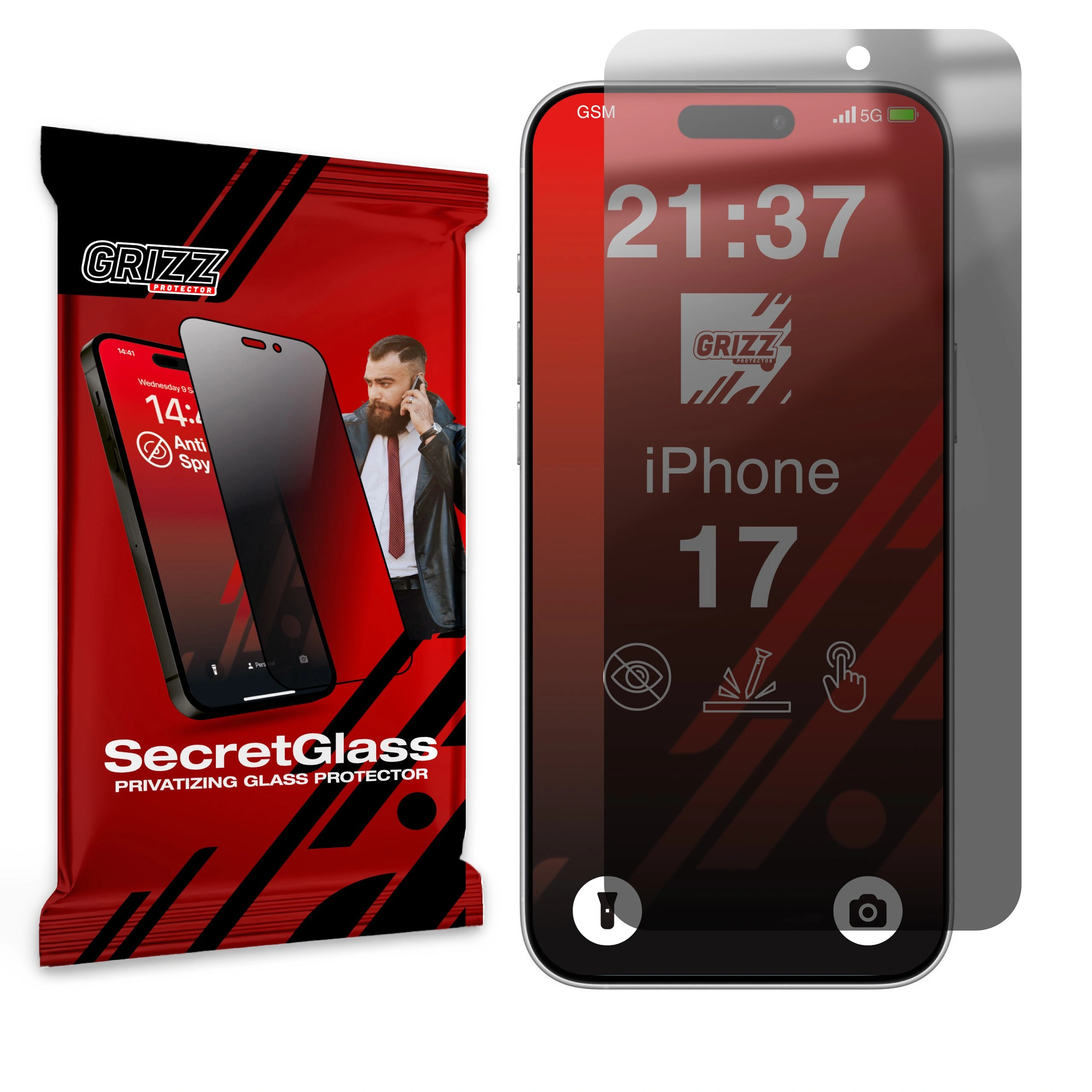 Matowe szkło prywatyzujące GrizzGlass SecretGlass do Apple iPhone 17