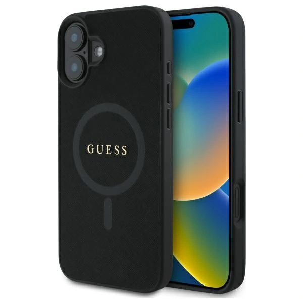 Guess GUHMP16SPSAHMCK Apple iPhone 16 hardcase Saffiano Classic Logo MagSafe black