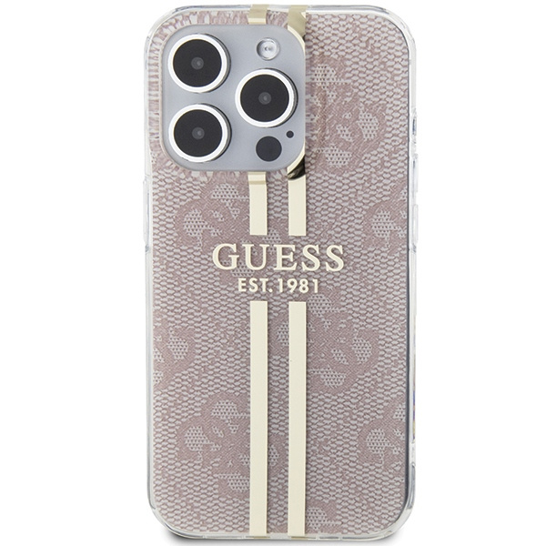 Guess GUHCP15LH4PSEGP Apple iPhone 15 Pro hardcase IML 4G Gold Stripe pink
