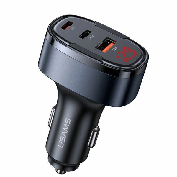 USAMS C42 USB-A, 2xUSB-C 100W Fast Charge car charger black