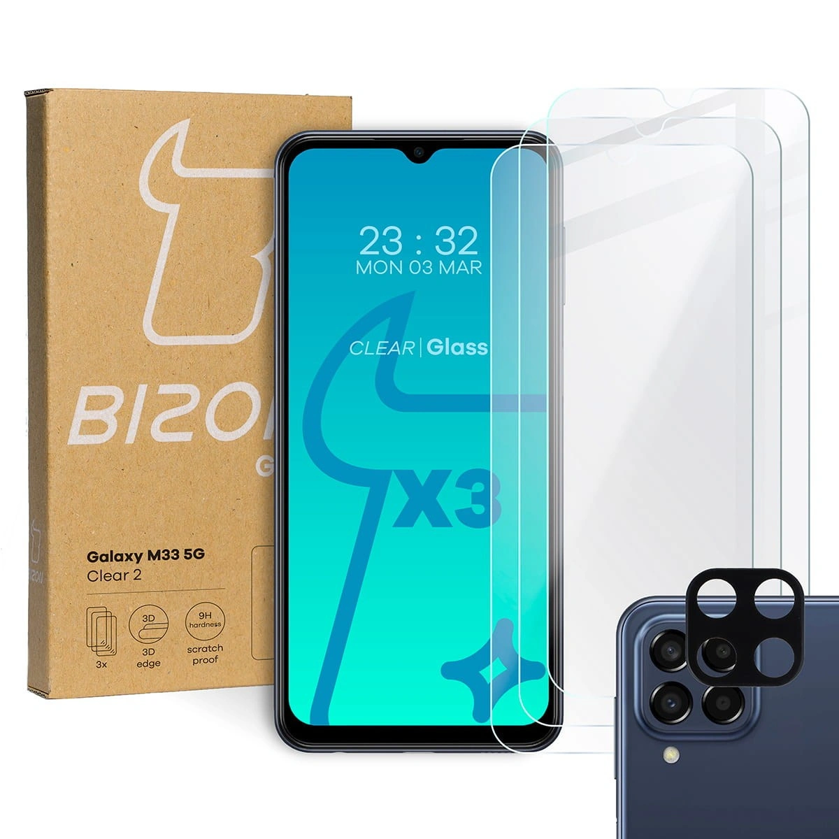 BIZON Clear 2 3x screen glass + camera glass Samsung Galaxy M33 5G