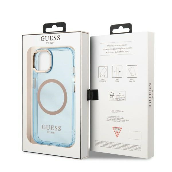 Guess GUHMP13MHTCMB Apple iPhone 13 blue hard case Gold Outline Translucent MagSafe