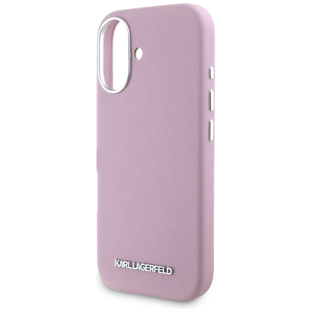 Karl Lagerfeld Saffiano Full Wrapped Elongated Metal Logo MagSafe Apple iPhone 16 pink