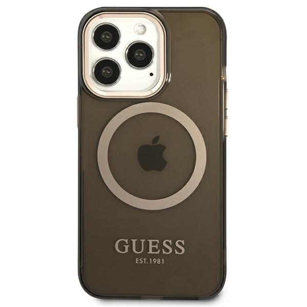 Guess GUHMP13XHTCMK Apple iPhone 13 Pro Max black hard case Gold Outline Translucent MagSafe