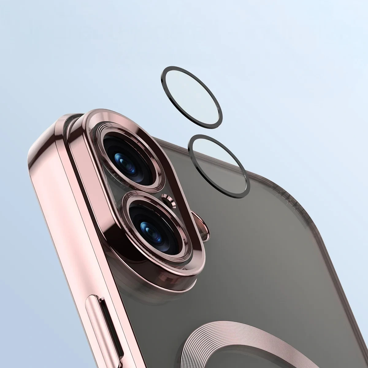 Etui z ochroną aparatu i pierścieniem magnetycznym Bizon Case GuardO do Apple iPhone 17, przezroczysto-różowe
