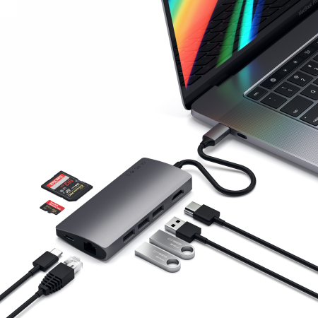 Satechi Aluminium Adapter V2 USB-C (USB-C, 3x USB-A, 4K HDMI, card reader) Space Gray