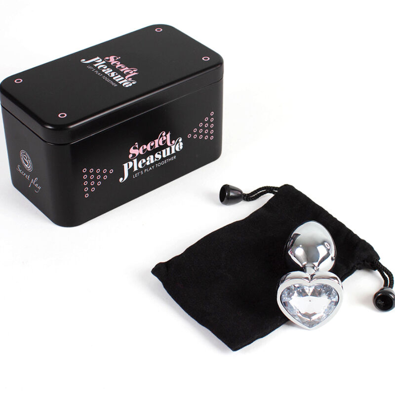 SECRET PLAY - METAL BUTT PLUG CLEAR CRYSTAL HEART SMALL SIZE 7 CM