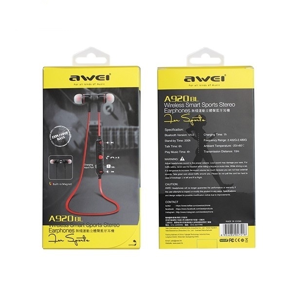 AWEI Wireless In-Ear Earphones Magnetic Bluetooth A920BL black