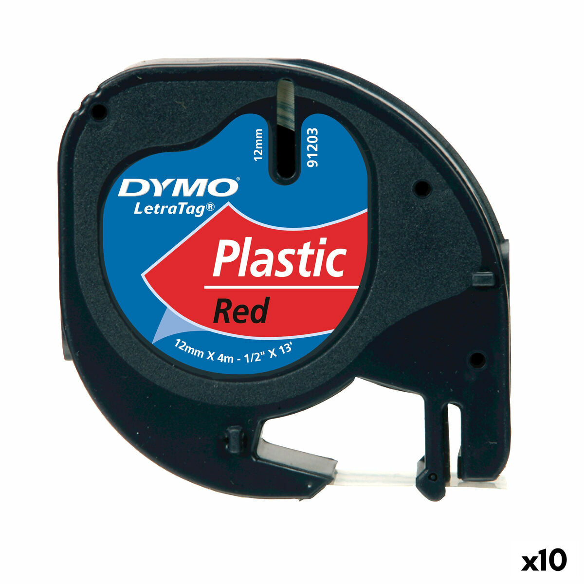 Laminowana Taśma do Drukarki Etykiet Dymo 91203 LetraTag® Czerwony Czarny 12 mm (10 Sztuk)