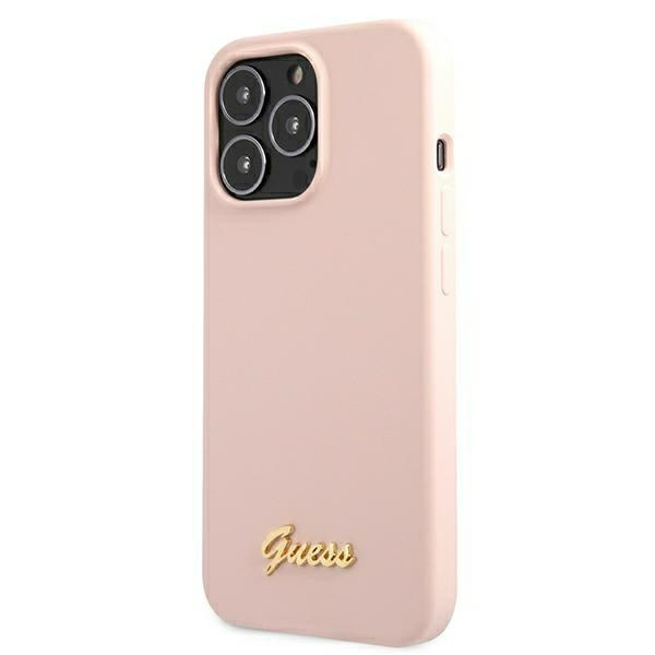 Guess GUHMP13XLSLMGLP Apple iPhone 13 Pro Max light pink hardcase Silicone Script Gold Logo Magsafe