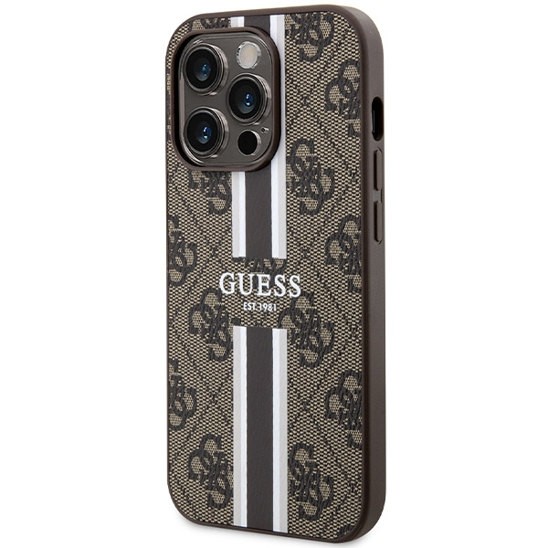 Guess GUHMP15LP4RPSW Apple iPhone 15 Pro hardcase 4G Printed Stripes MagSafe brown