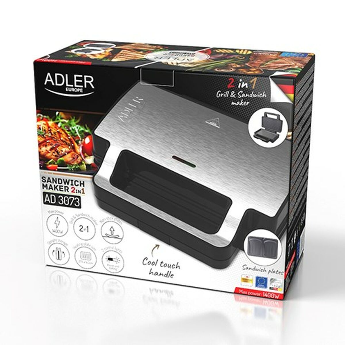 Sandwich Maker Adler AD 3073 Black Silver Sandwich Maker Adler AD 3073 Black Silver