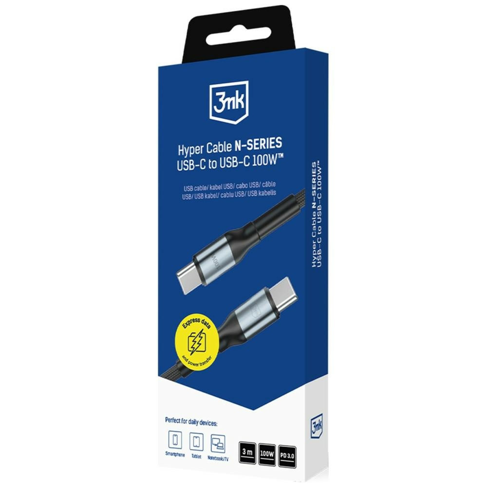 Kabel 3MK Hyper Cable N-SERIES USB-C do USB-C 3m 20V/5A 100W czarny