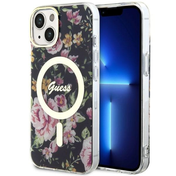Guess GUHMP14MHCFWSK Apple iPhone 14 Plus black hardcase Flower MagSafe