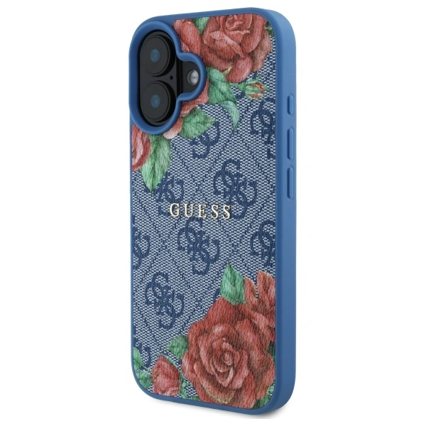 Guess GUHMP16SP4ROPEMCB Apple iPhone 16 hardcase 4G Flowers Print MagSafe blue
