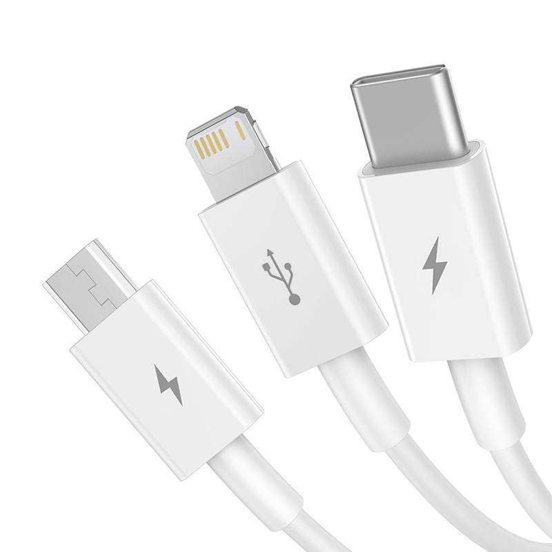 Baseus Superior Data USB-A/microUSB - Lightning - USB-C Cable 3.5A 0.5m (White)