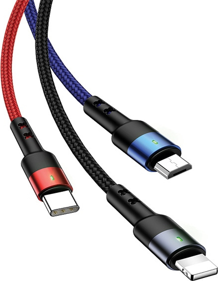 USAMS Nylon Cable U26 3in1 3m 2A Fast Charge (Lightning/microUSB/USB-C) SJ412USB01 (US-SJ412)