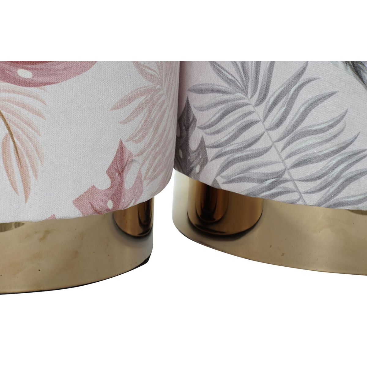 Footrest DKD Home Decor Grey Golden Wood Polyester Coral Tropical Leaf of a plant (35 x 35 x 35 cm) (2 Units)