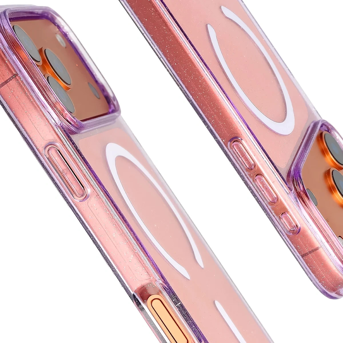 Etui brokatowe z pierścieniem magnetycznym Bizon Case SparklO do Apple iPhone 17 Pro Max, przezroczysto-fioletowe z brokatem