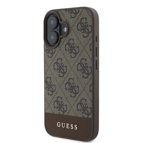 Case Guess GUHCP16SG4GLBR Apple iPhone 16 hardcase 4G Bottom Stripe brown