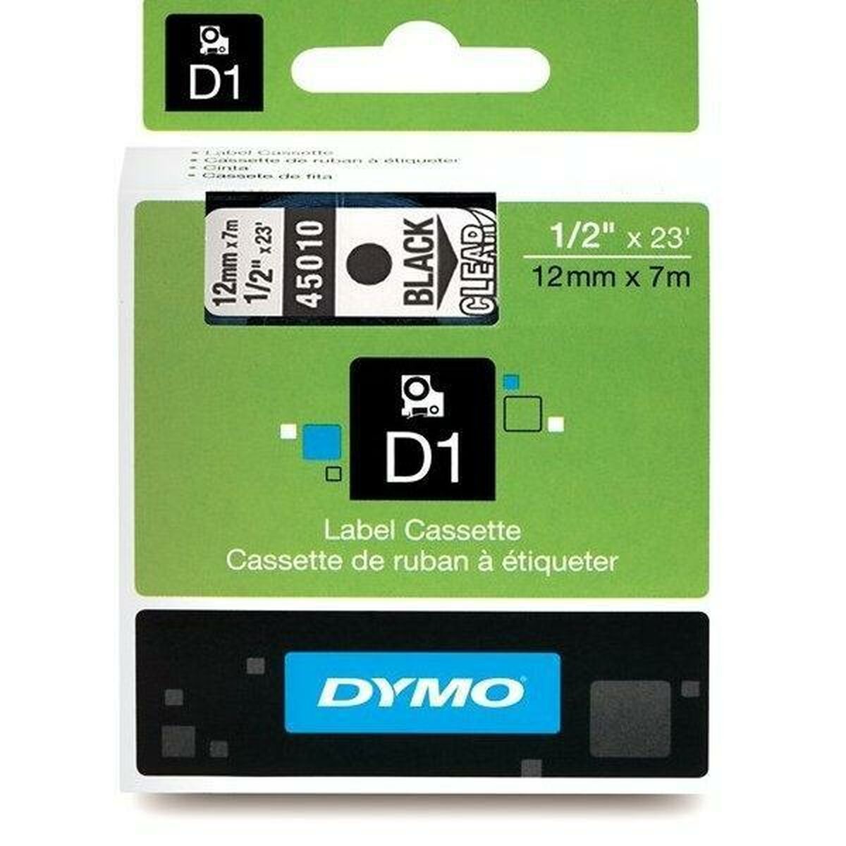 Laminated Tape for Labelling Machines Dymo D1 45010 LabelManager™ Transparent 12 mm Black (5 Units)